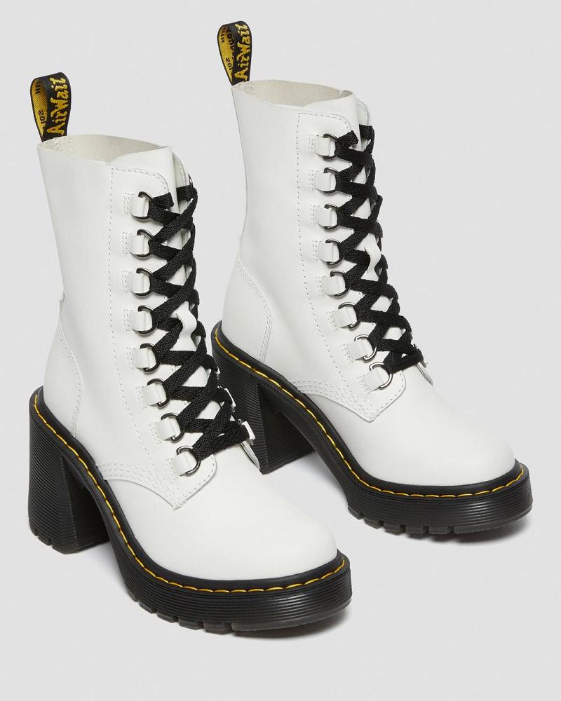 Women's Dr Martens Chesney Leather Flared Heel Heeled Boots White | AU 137YXF